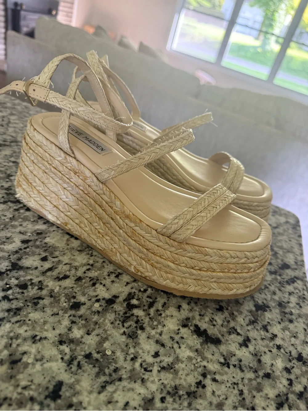 Steve Madden Beige Braided Espadrille Wedge Sandals